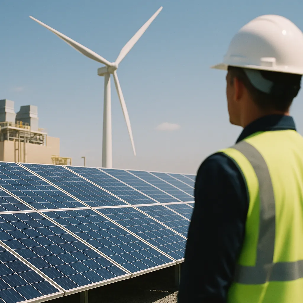 A energy facility featuring solar panel, turbine, related to AI Model Trained on 13,000 Simulated Worlds Produces New Pro