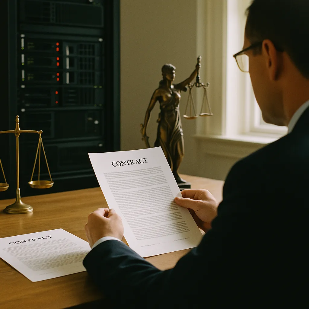 A law office featuring contracts, servers, related to Courts and Law Firms Warn: Using AI Chatbots With Attorney C