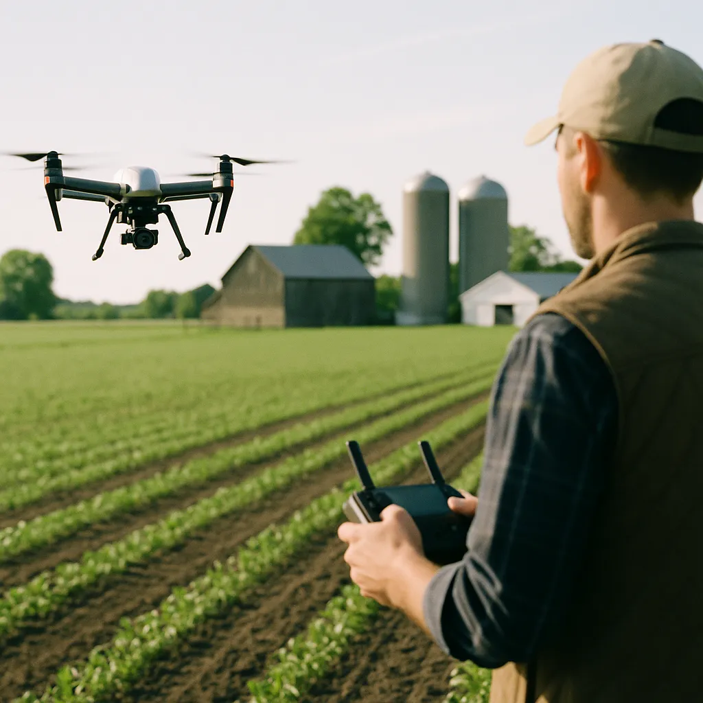 A Farm featuring drone, field, related to AI-Driven Autonomous Drones Eliminate Pre-Mapping in Precisi
