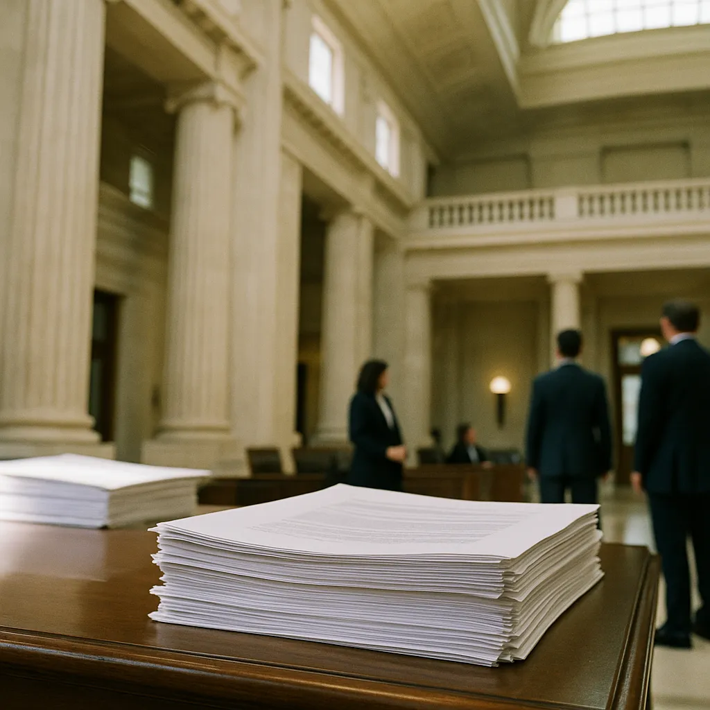 A government building interior featuring contracts, related to Federal AI Policy Is Stalled. States Are Moving — and the Co from an unusual angle or perspective