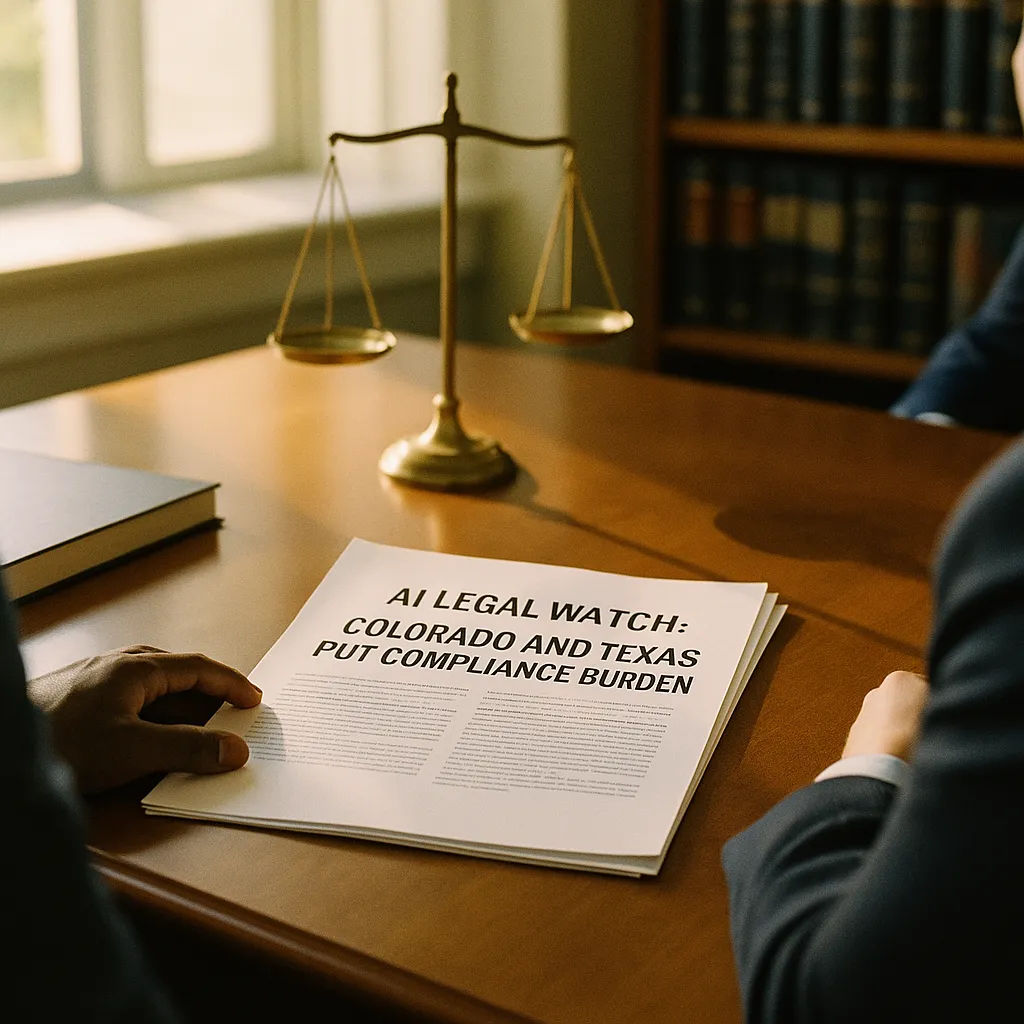 A law office featuring document, related to AI Legal Watch: Colorado and Texas Laws Put Compliance Burde