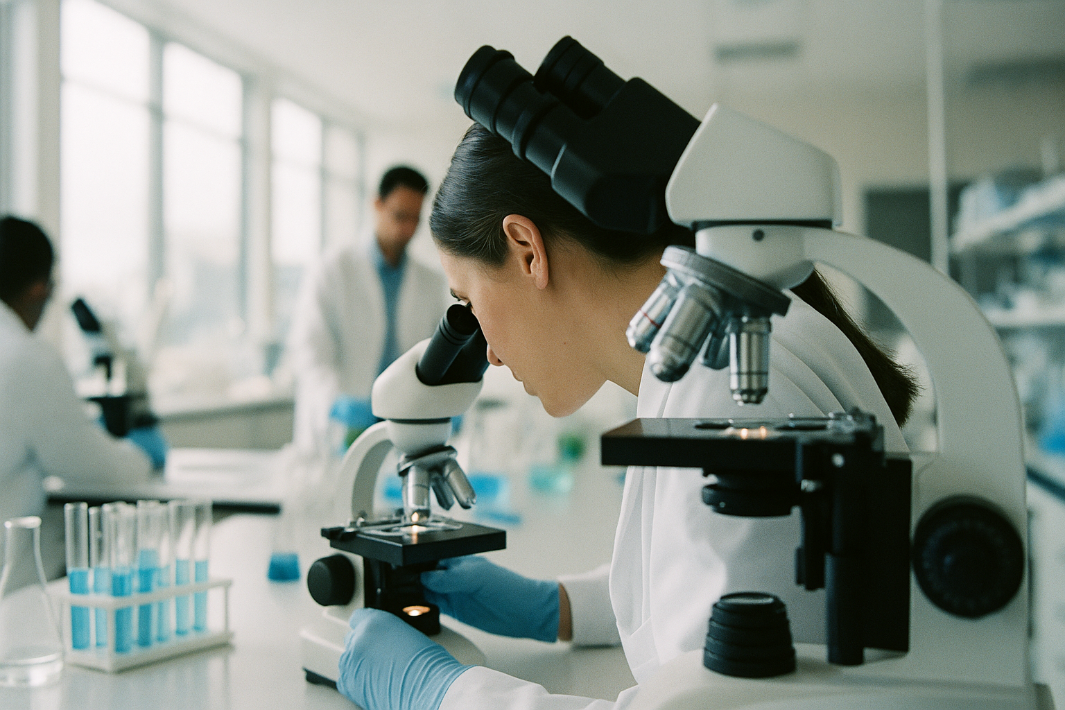 Scene in a research laboratory from an unusual angle or perspective