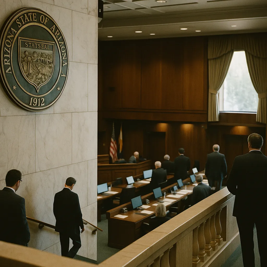 A government building interior related to Arizona Adjourns With Three AI Bills Dead — One AI Insurance from an unusual angle or perspective