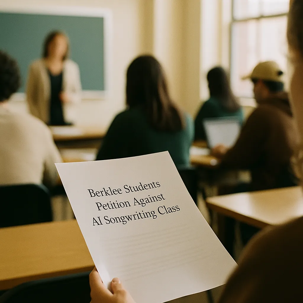 A university classroom featuring document, related to Berklee Students Petition Against AI Songwriting Class — and