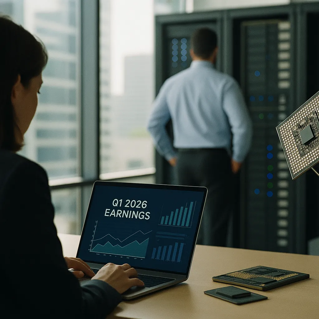 A modern corporate office featuring data centers, chips, related to Q1 2026 Earnings