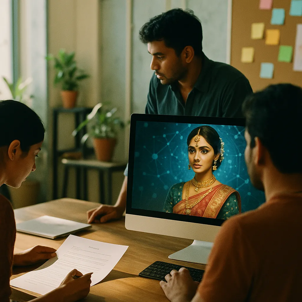 A creative studio featuring contract, Screen, related to AI Is Rewiring Bollywood: Indian Studios Use AI to Cut Costs
