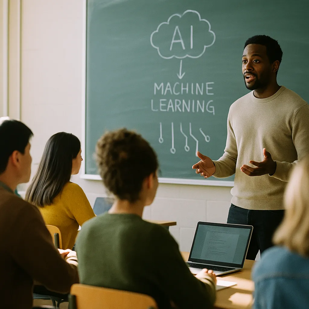A university classroom where a person is demonstrating related to Boston Becomes the First Major U.S. City to Make AI Literacy