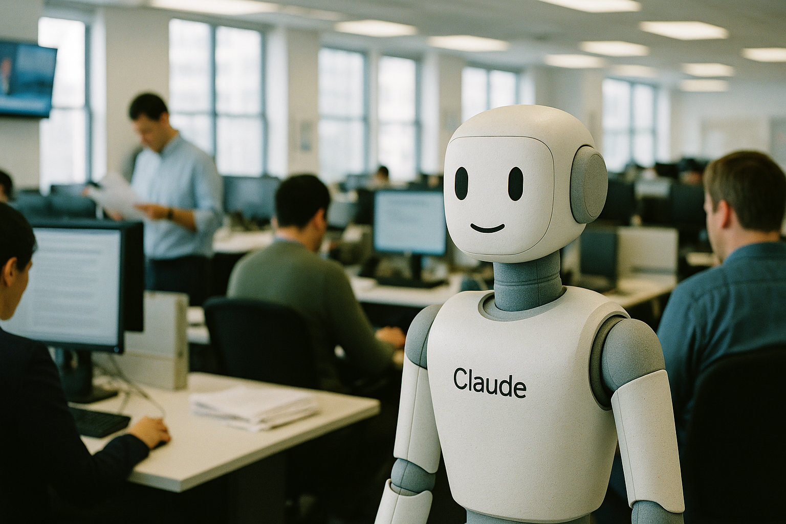 Scene featuring autonomous, Claude in a newsroom