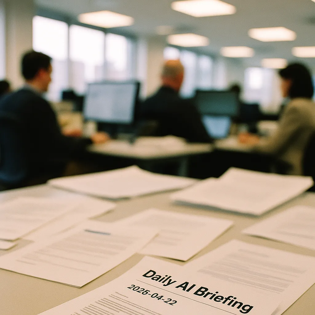 A newsroom featuring documents, contract, related to Daily AI Briefing — 2026-04-22