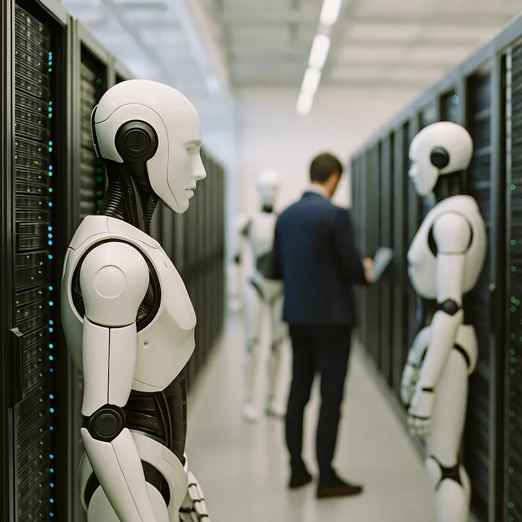 A data center featuring data center, Robots, related to Daily AI Briefing — 2026-04-30 from an unusual angle or perspective