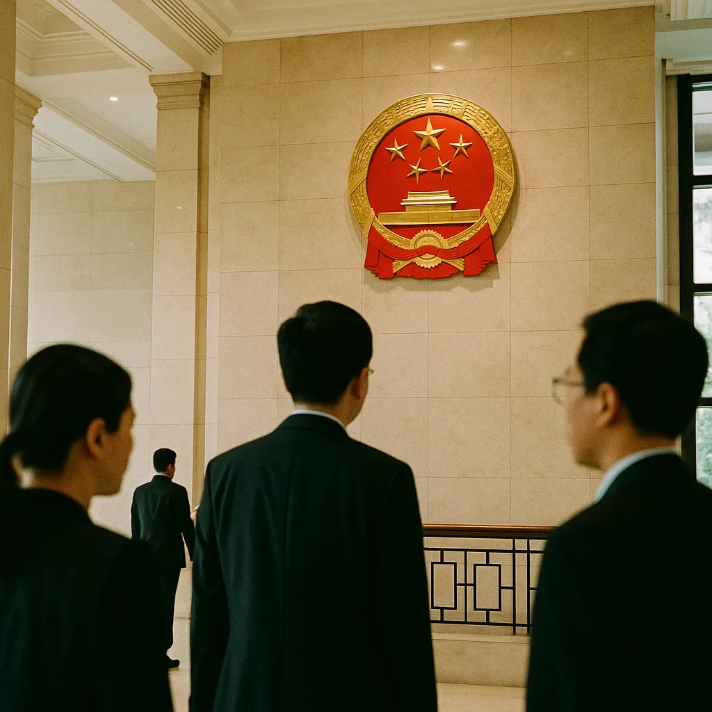 A government building interior related to China Blocks a social media company's $2 Billion Acquisition from an unusual angle or perspective