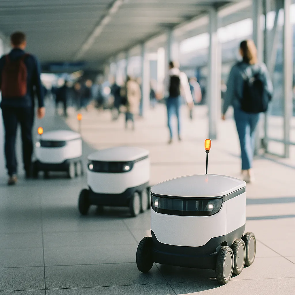 A transportation hub featuring Robots, robots, related to Delivery Robots Are No Longer a Novelty. They're Infrastruct