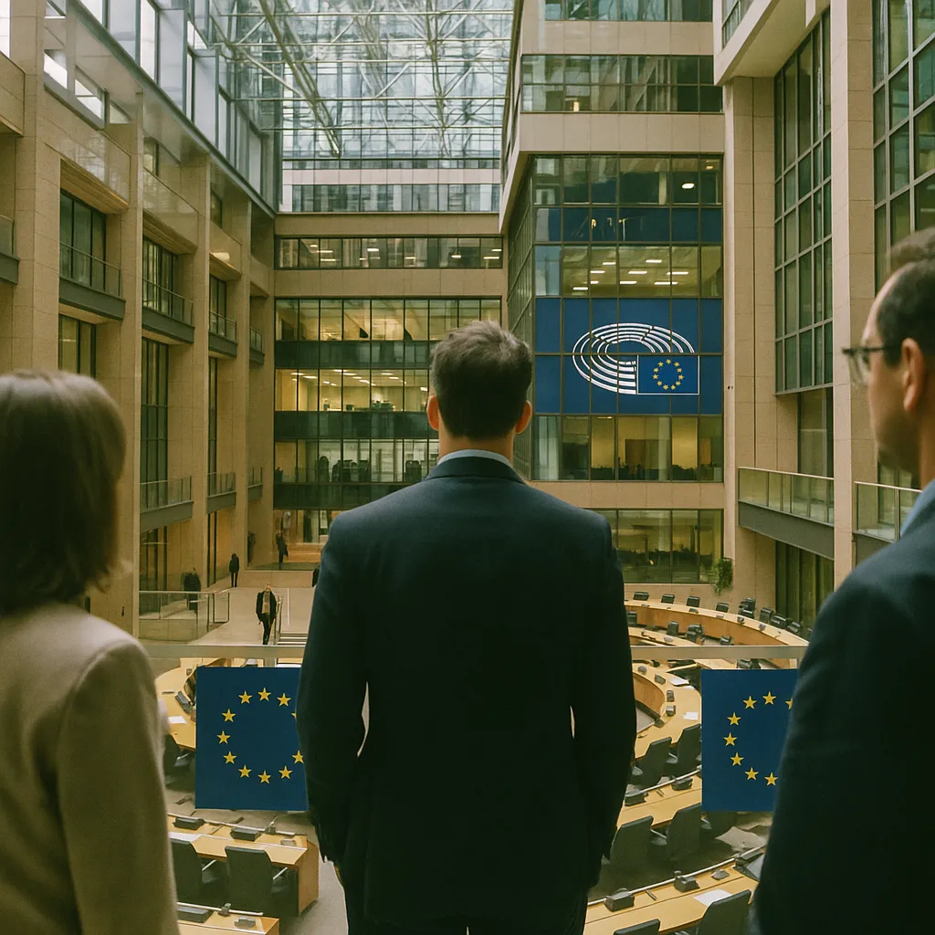 A government building interior related to The EU Is About to Regulate an AI assistant Like a Search En from an unusual angle or perspective