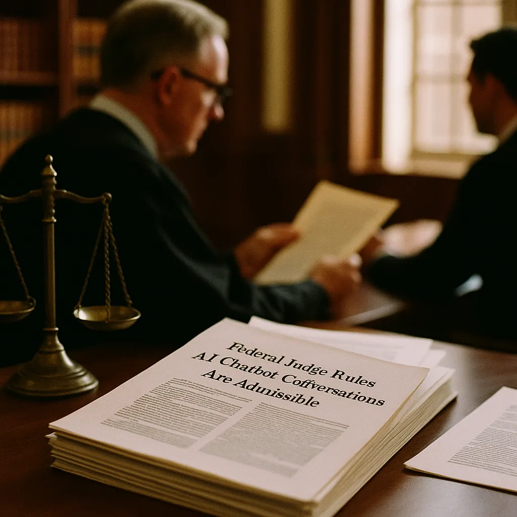 A law office featuring documents, related to Federal Judge Rules AI Chatbot Conversations Are Admissible  from an unusual angle or perspective