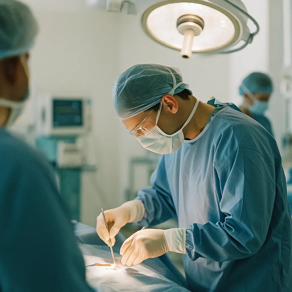 Scene in a medical facility with someone operating