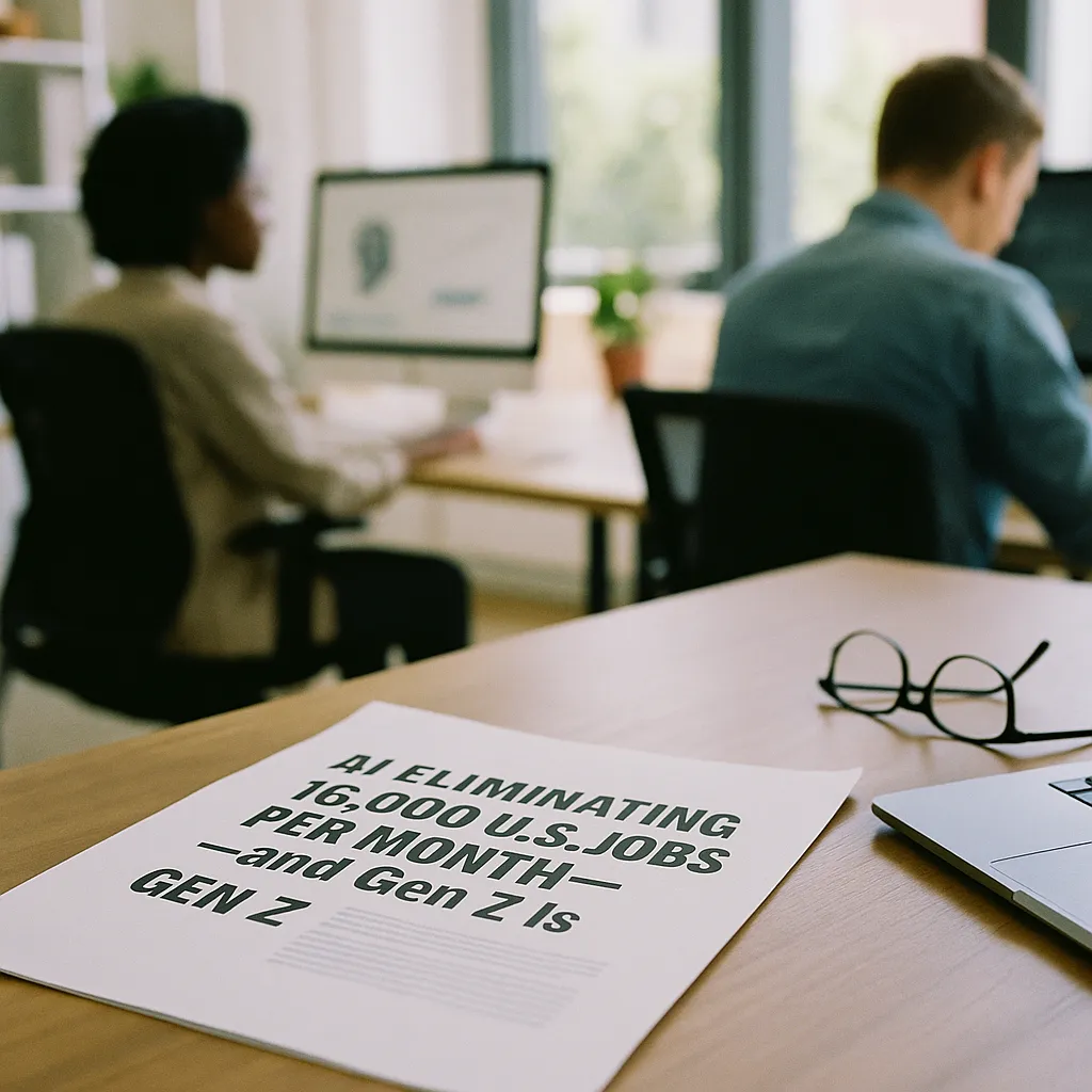 A modern workplace featuring document, fields, related to AI Is Eliminating 16,000 U.S. Jobs Per Month — and Gen Z Is  from an unusual angle or perspective