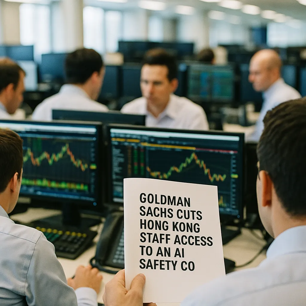 A financial trading floor featuring contract, related to Goldman Sachs Cuts Hong Kong Staff Access to an AI safety co from an unusual angle or perspective
