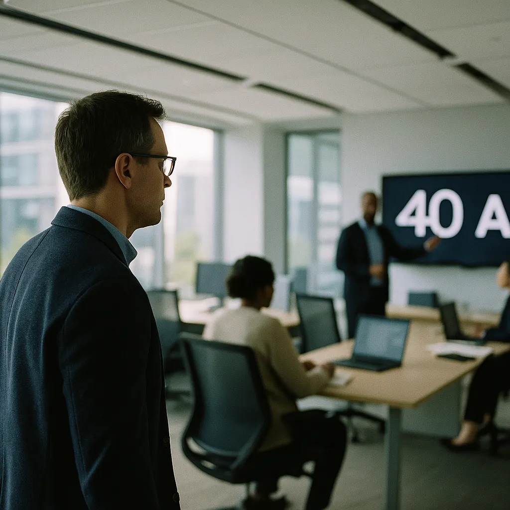 A modern corporate office related to a major tech company Plans $40 Billion Investment in an AI s from an unusual angle or perspective