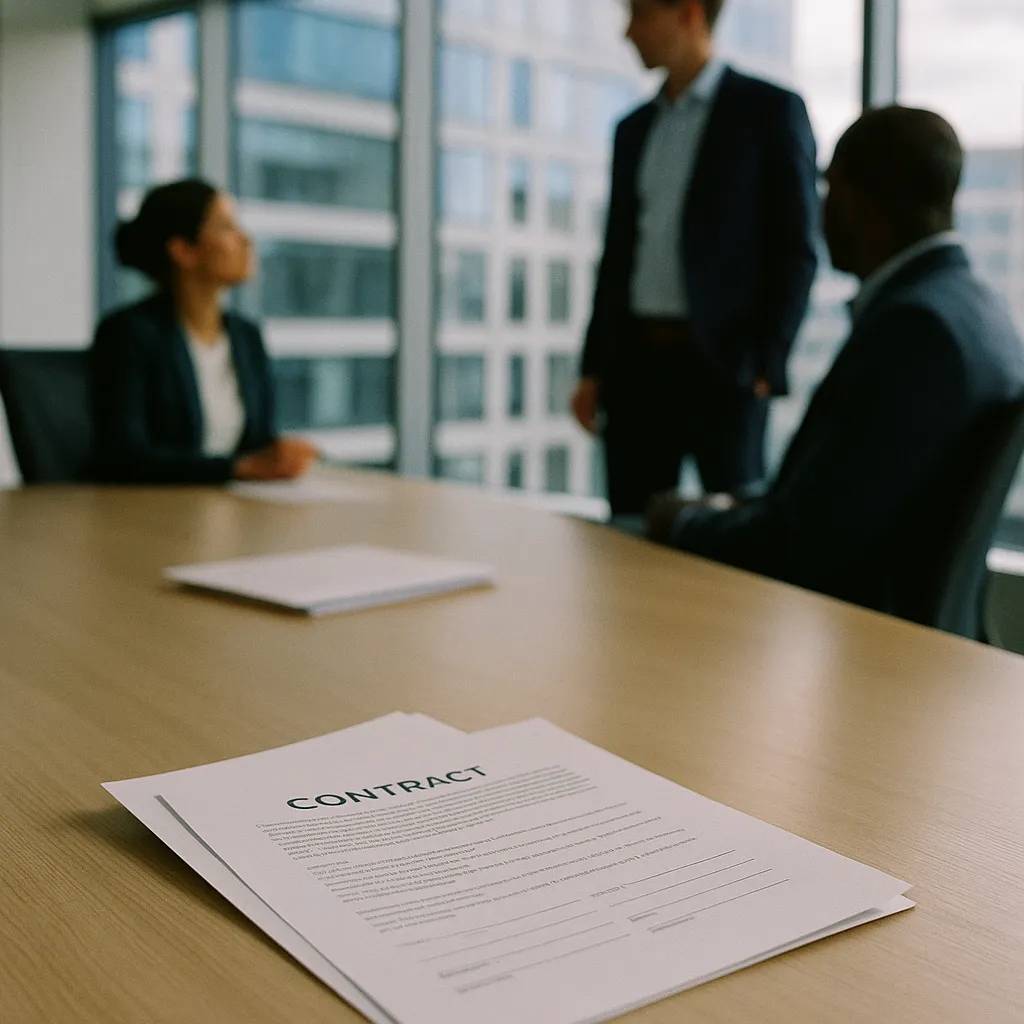 A modern corporate office featuring contracts, related to a major tech company Commits $750 Million to Help Consulting from an unusual angle or perspective