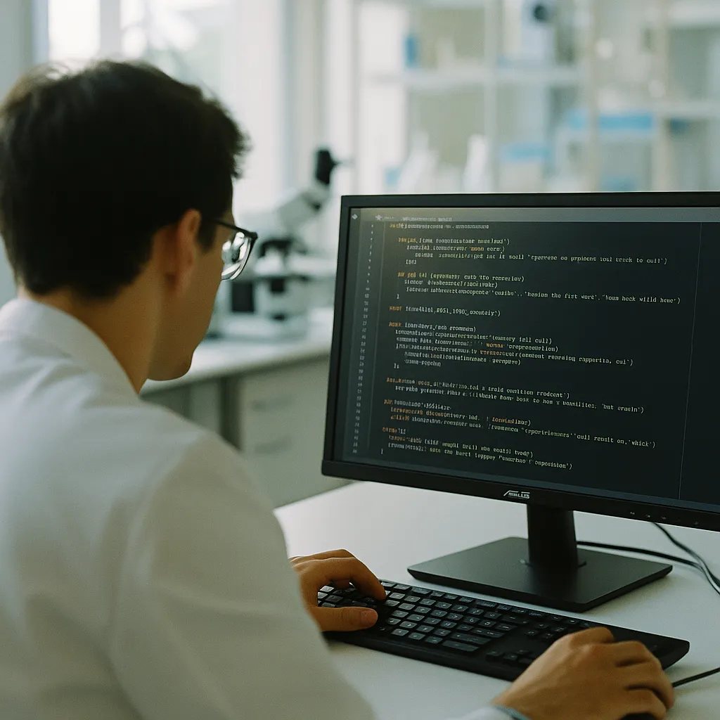 A research laboratory where a person is coding related to The Reasoning Trap: Smarter AI Models Hallucinate Tool Calls