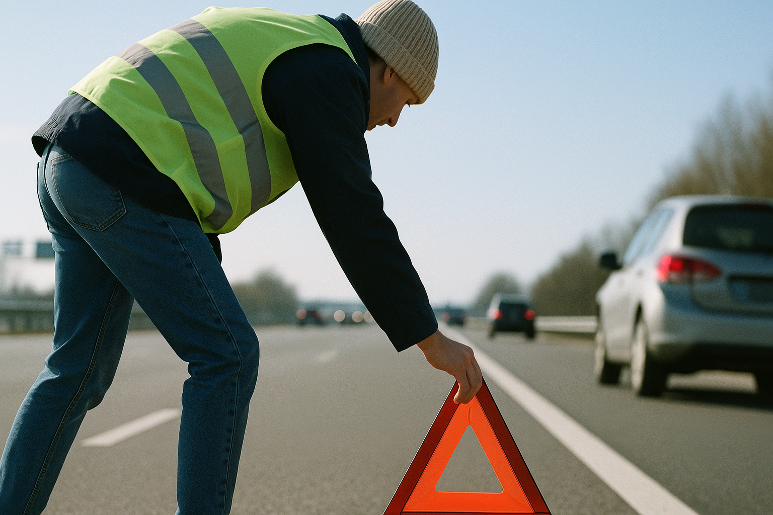 Scene in a highway with someone Deploying from an unusual angle or perspective