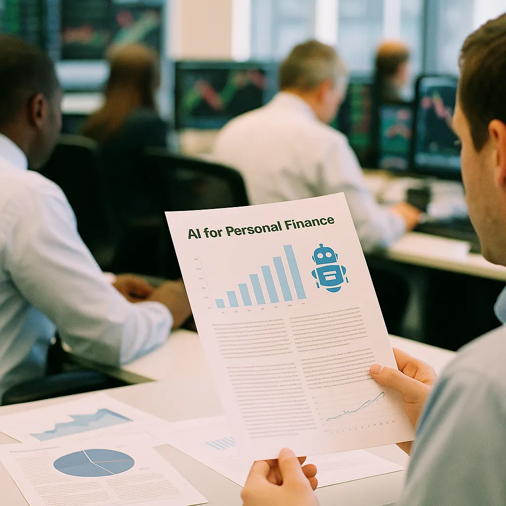A financial trading floor featuring documents, related to More Than Half of Americans Now Use AI for Personal Finance 