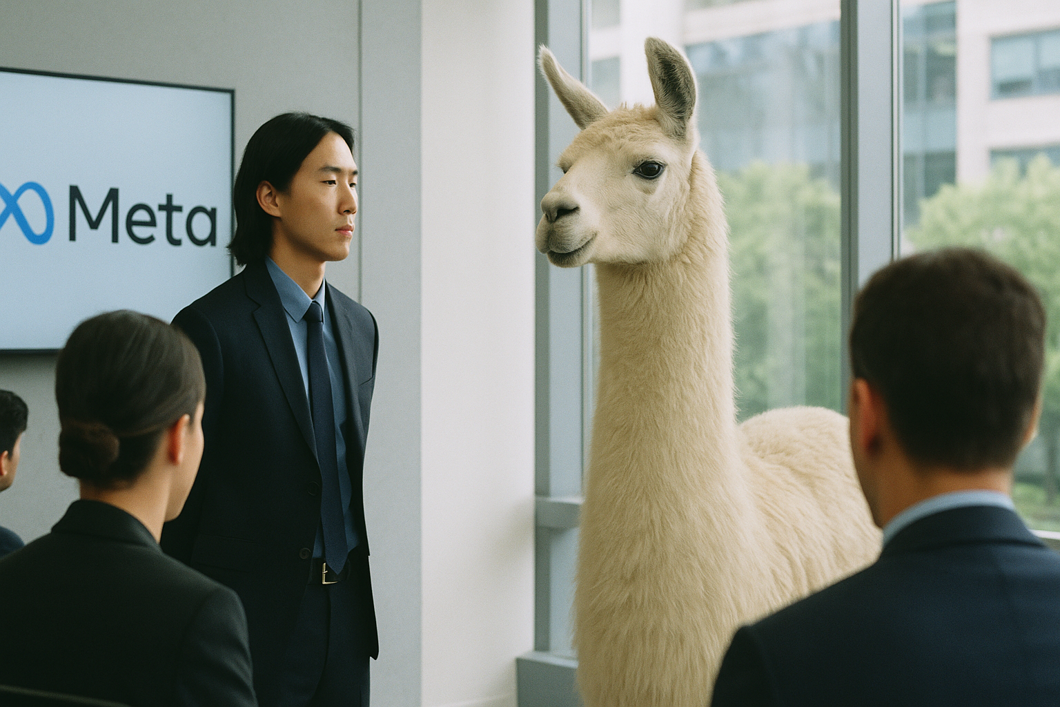 Scene featuring meta, Llama in a modern corporate office
