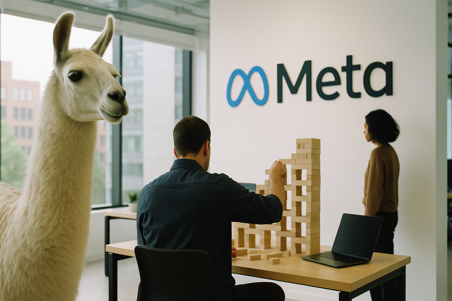 Scene featuring Llama, meta in a modern corporate office with someone building