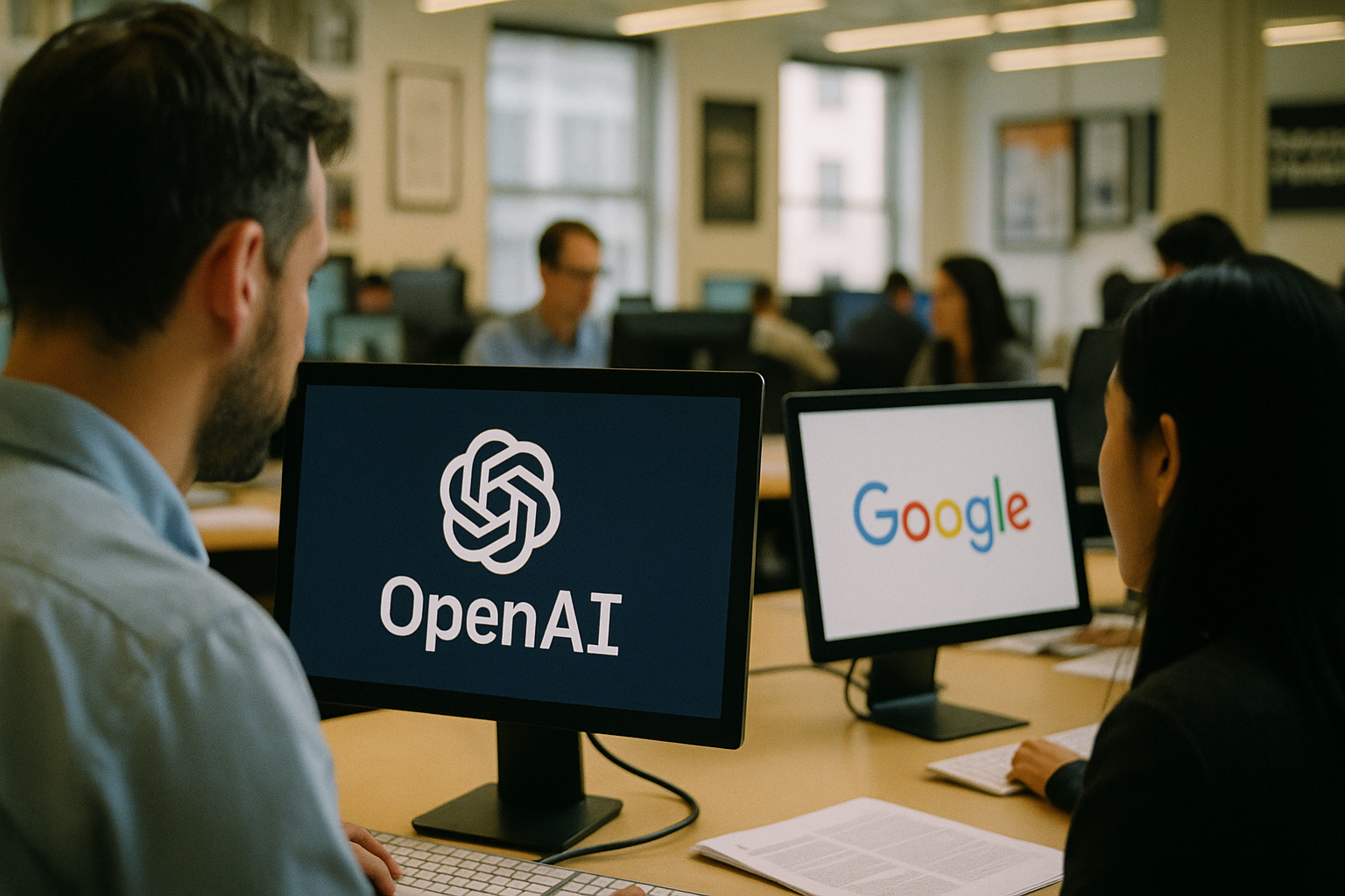 Scene featuring OpenAI, Google in a newsroom