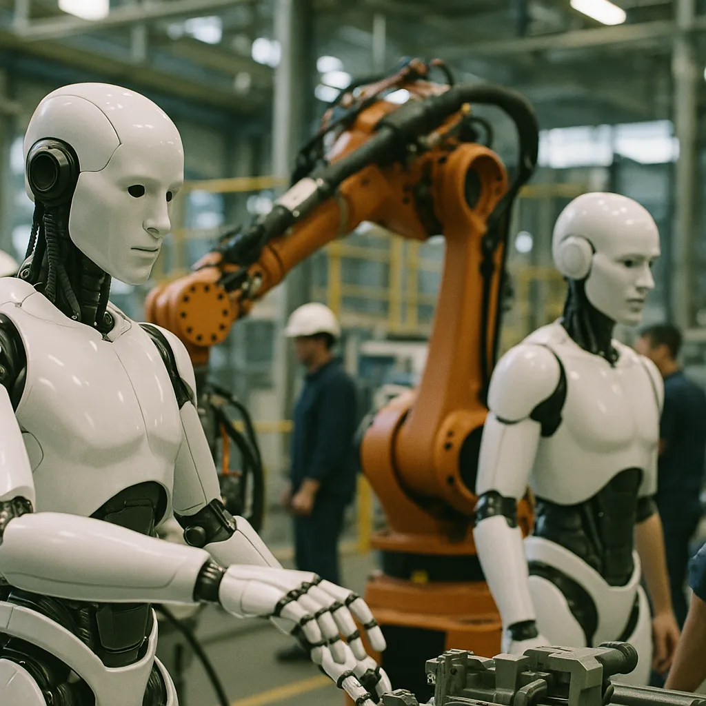 A factory featuring Robots, robots, related to Debut Physical AI and Humanoid Robots in Live Factory Demos 