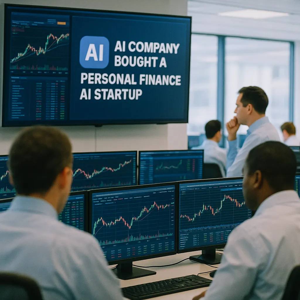 A financial trading floor featuring dashboard, related to a major AI company Bought a Personal Finance AI Startup — an