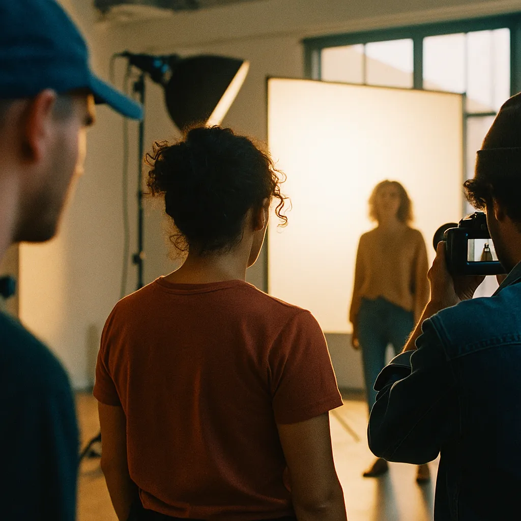 Scene in a studio from an unusual angle or perspective
