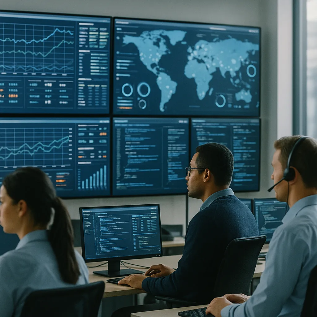 A network operations center featuring monitors, related to 89% of Telecoms Plan to Increase AI Budgets as Network Autom