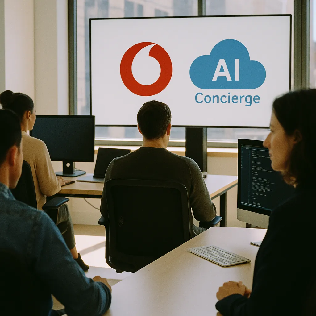 A newsroom related to Vodafone and a major tech company Cloud Launch AI Concierge 