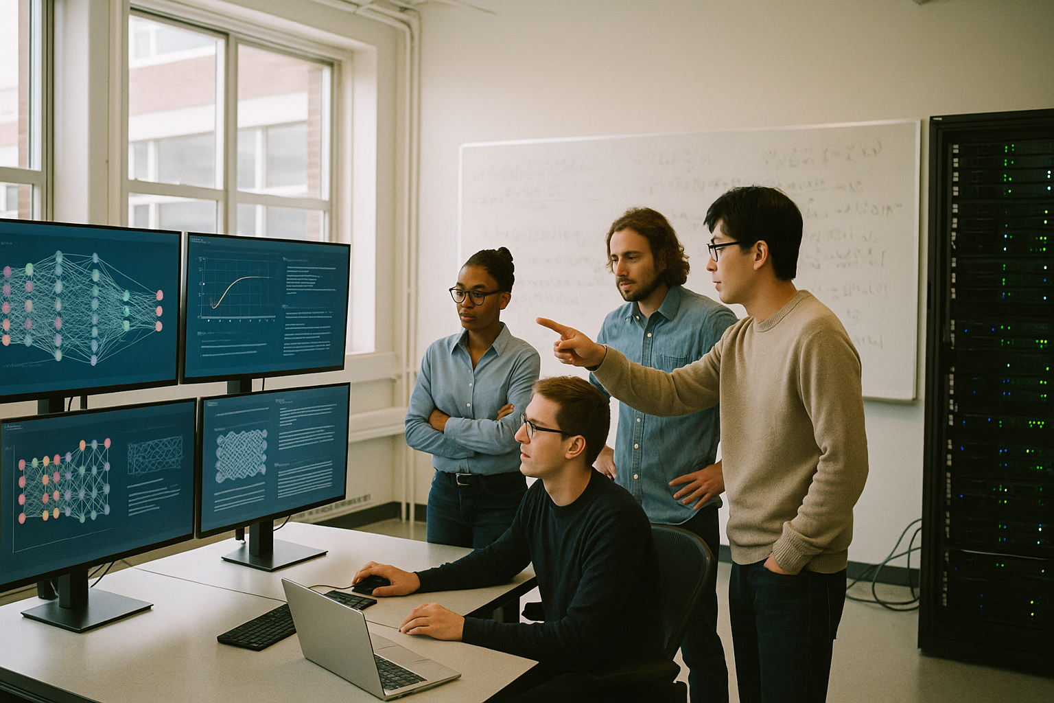 A comprehensive visual representation of artificial intelligence — neural networks, data flows, and human-AI interaction