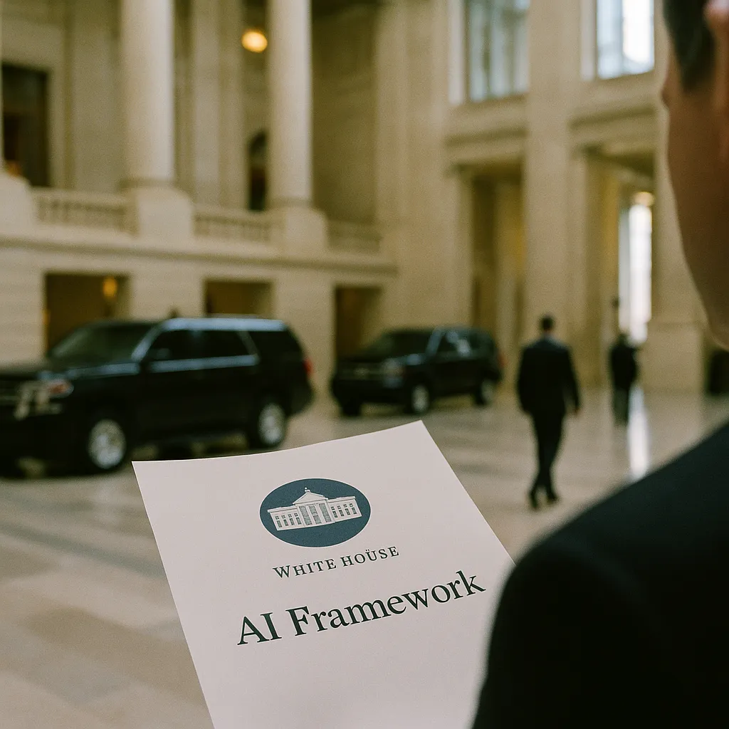 A government building interior featuring document, vehicles, related to White House AI Framework Would Wipe Out State AI Laws — and  from an unusual angle or perspective