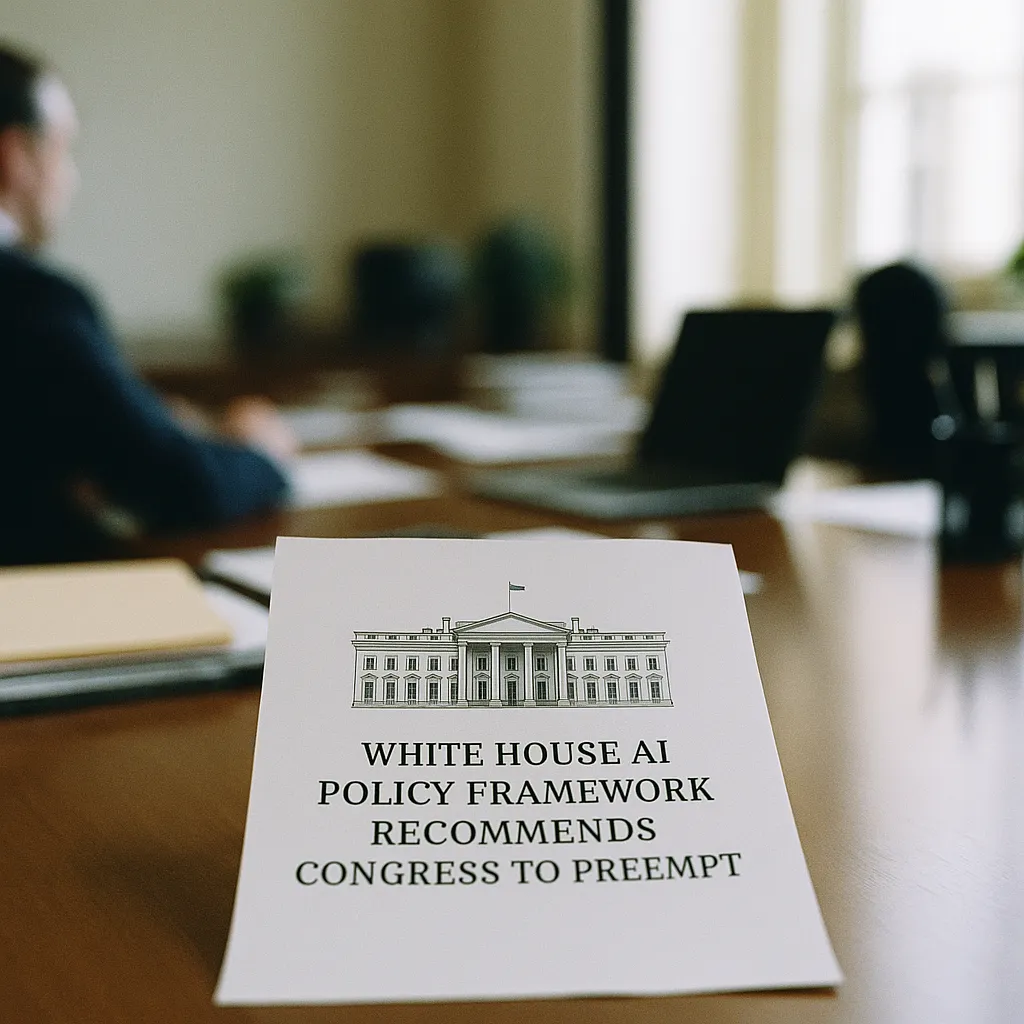 A Office featuring document, related to White House AI Policy Framework Recommends Congress Preempt 