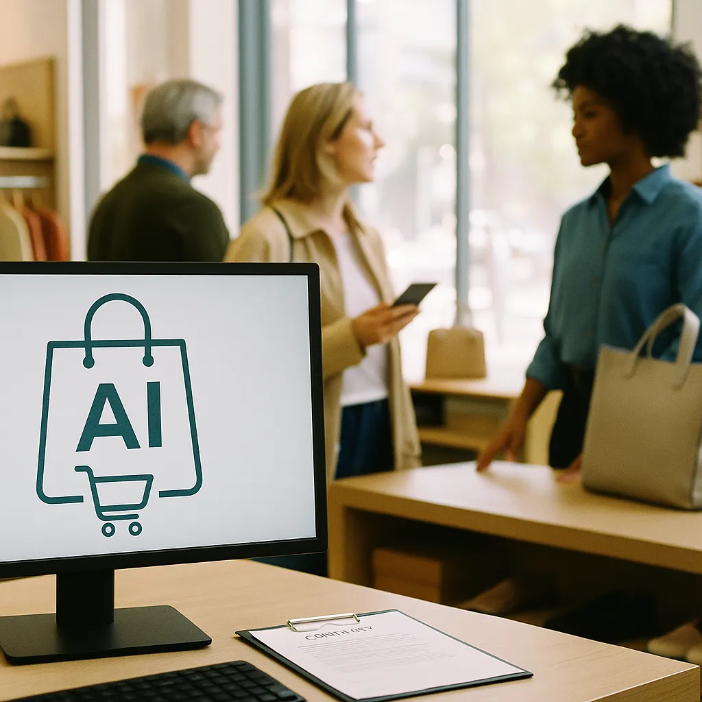 A retail store featuring monitor, contract, related to Agentic Commerce Arrives: AI-Driven Retail Traffic Up 393% a