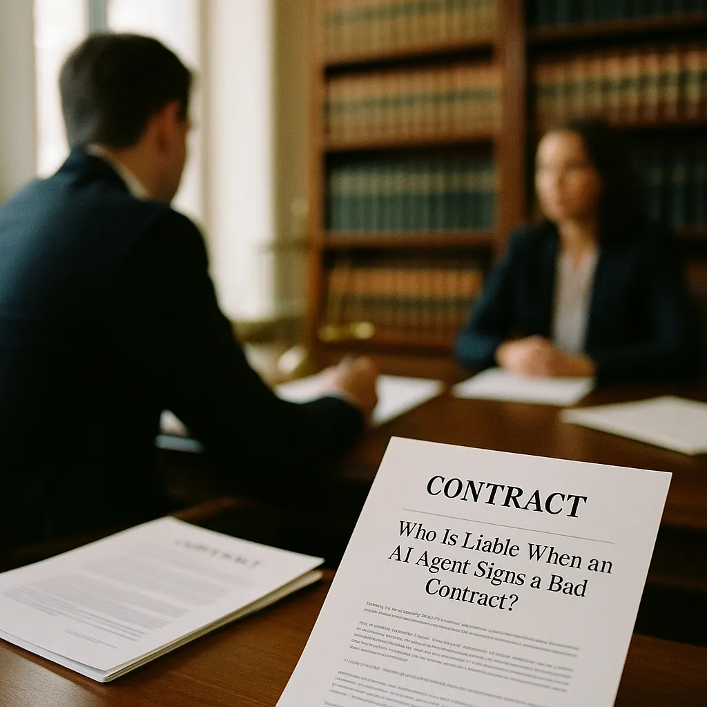 A law office featuring Contract, contracts, related to Who Is Liable When an AI Agent Signs a Bad Contract? Courts 