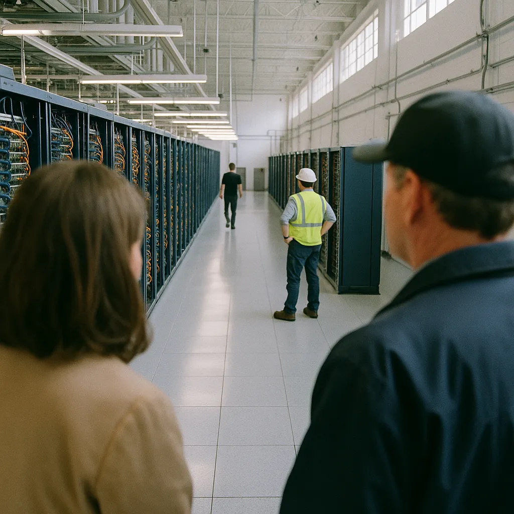 A data center featuring Data Centers, data center, related to Community Opposition to AI Data Centers Is Reaching Governor from an unusual angle or perspective