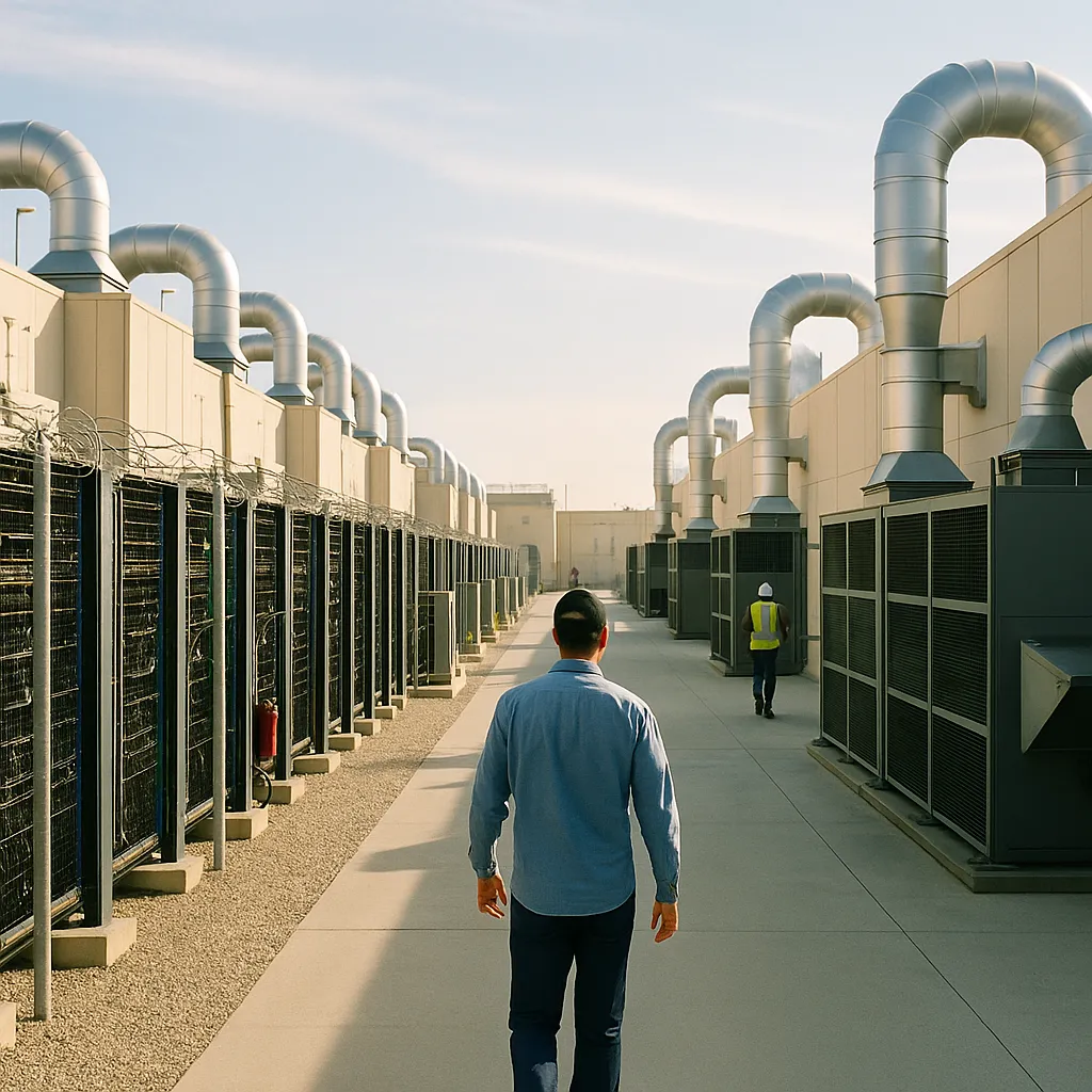 A data center featuring Data Centers, data centers, related to AI Data Centers Could Account for 55% of U.S. Electricity De from an unusual angle or perspective