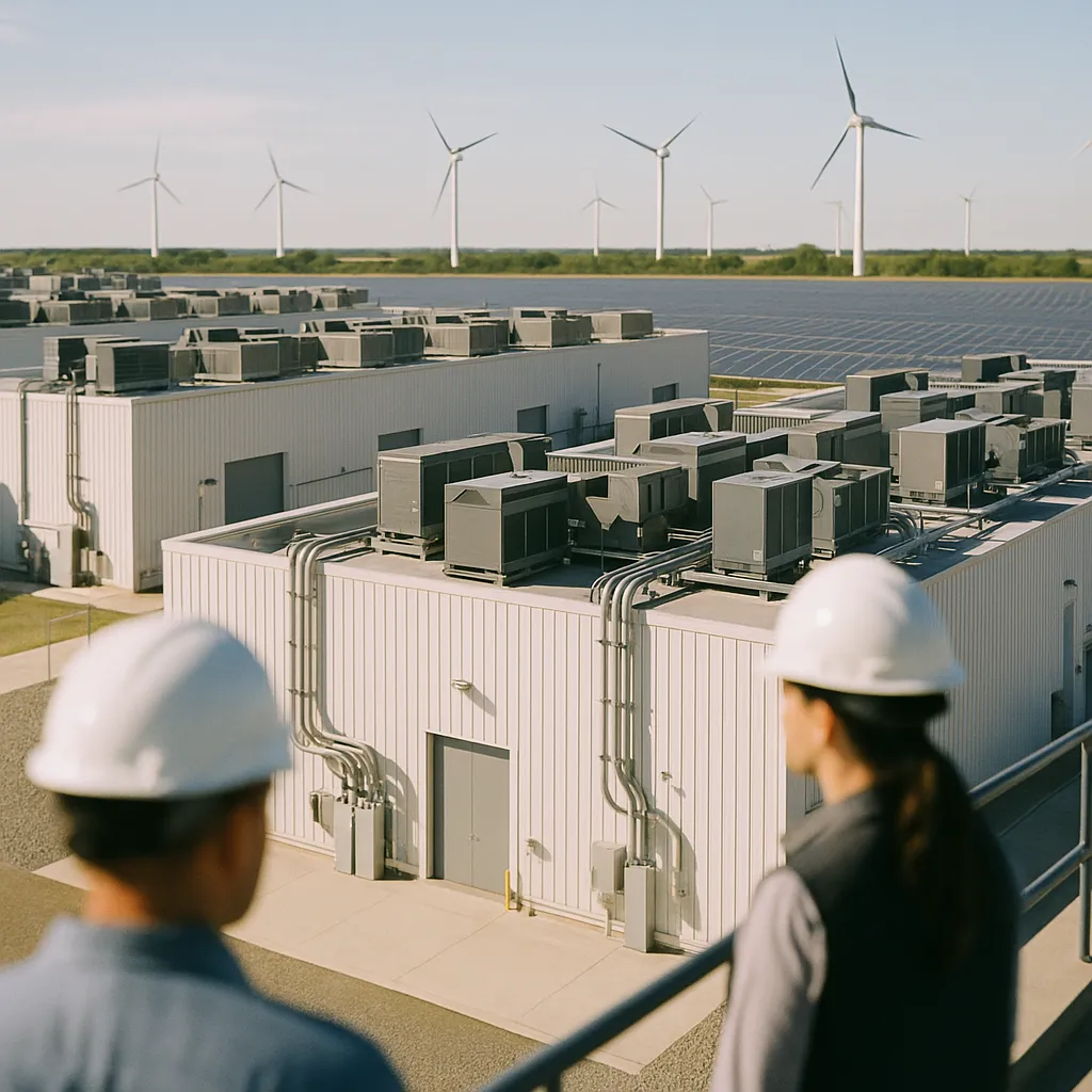 A data center featuring Data Centers, data centers, related to AI Data Centers and Renewables Are Driving the Biggest Elect from an unusual angle or perspective
