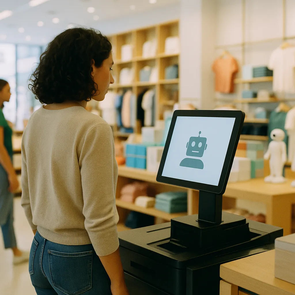 A retail store featuring checkout, display, related to AI Is Redefining What Physical Stores Are For — With $1 Tril from an unusual angle or perspective