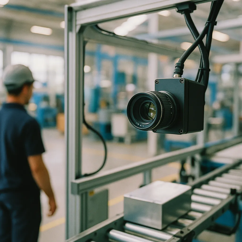 A factory featuring camera, related to AI Vision Systems Now Embedded Directly in Production Lines,