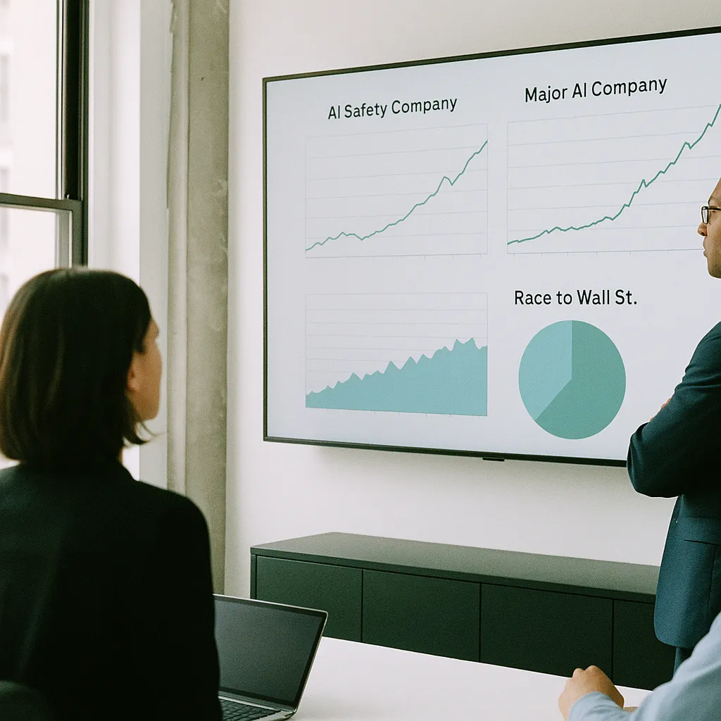 A office featuring dashboard, related to an AI safety company and a major AI company Race to Wall Str