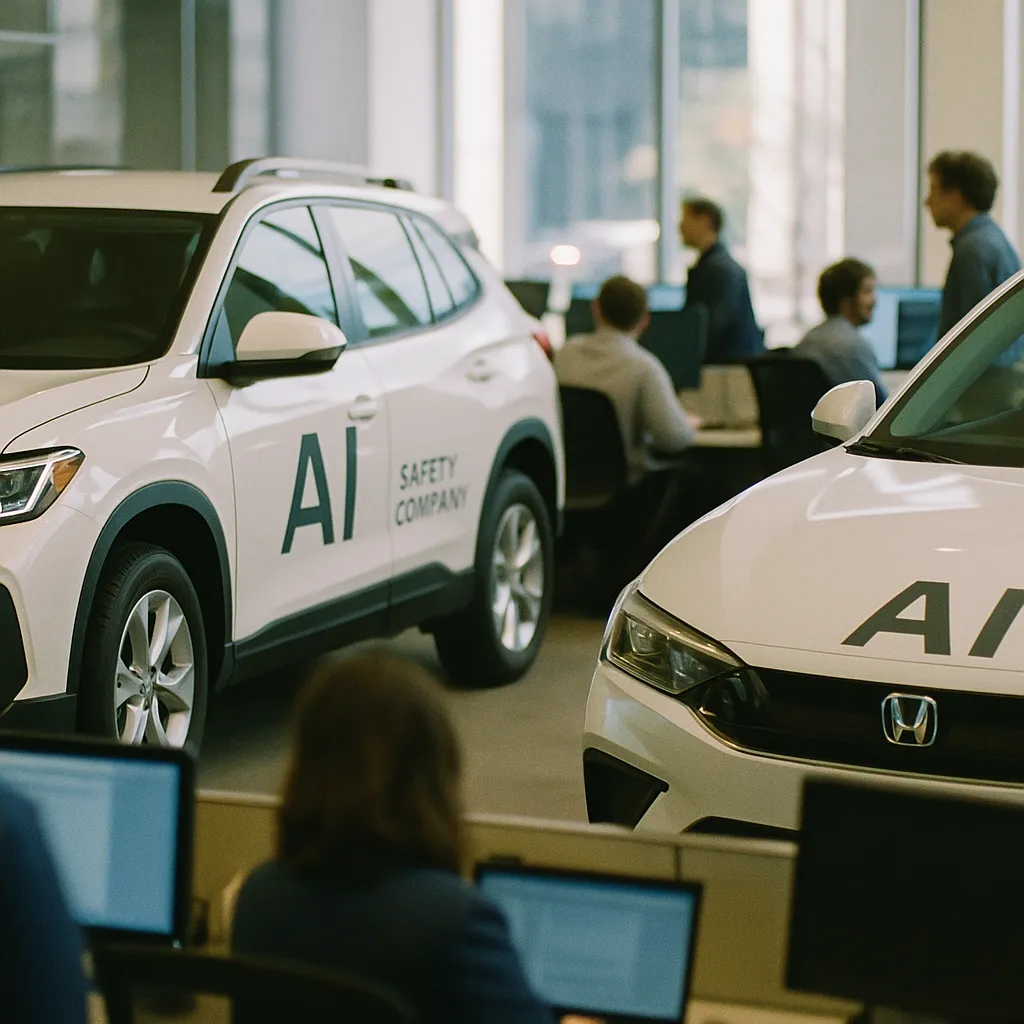 A newsroom featuring vehicle, vehicles, related to an AI safety company and a major AI company Both Launch Ente