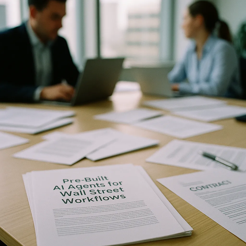 A office featuring document, contracts, related to Pre-Built AI Agents for Wall Street Workflows