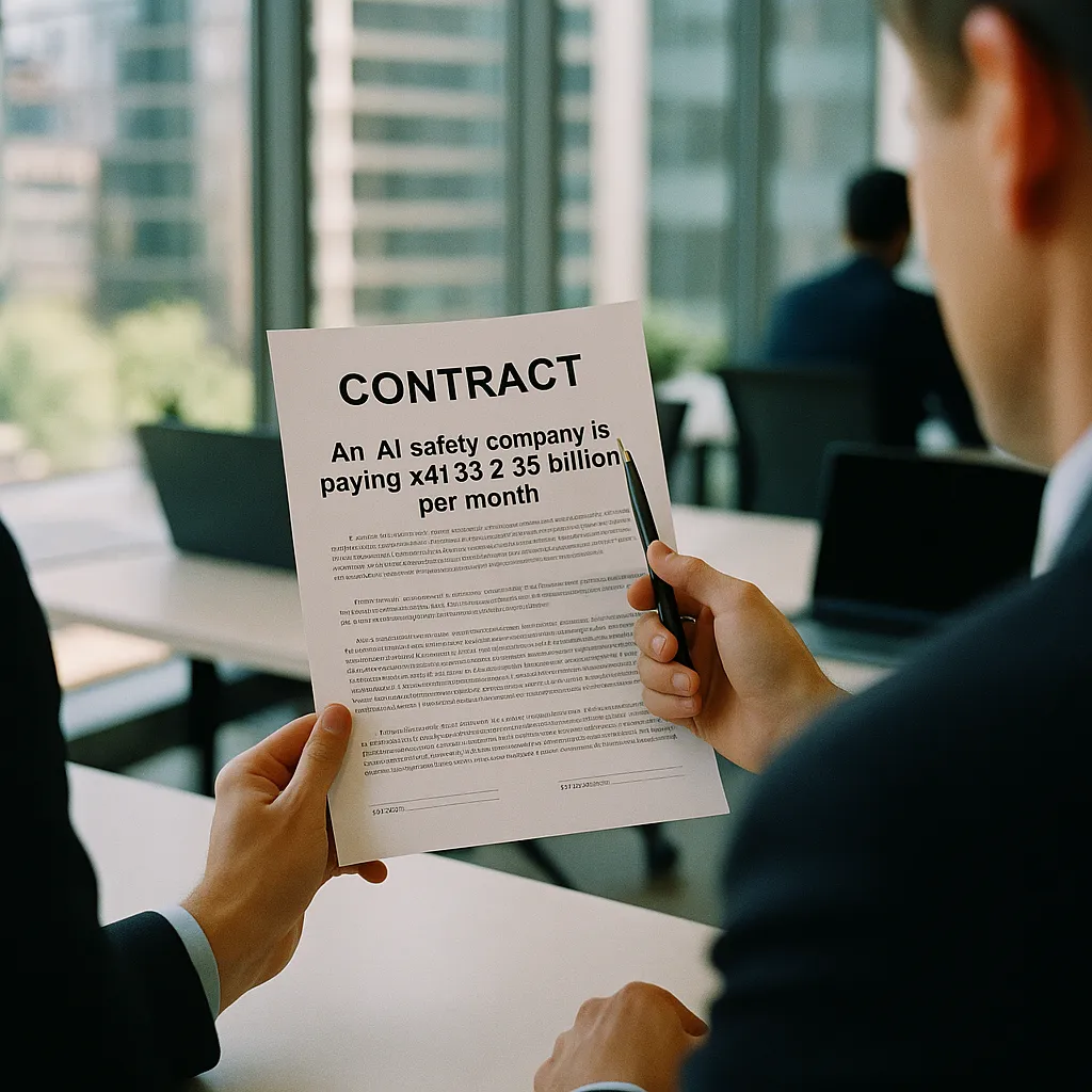 A modern corporate office featuring contract, related to an AI safety company Is Paying xAI $1.25 Billion Per Month f from an unusual angle or perspective