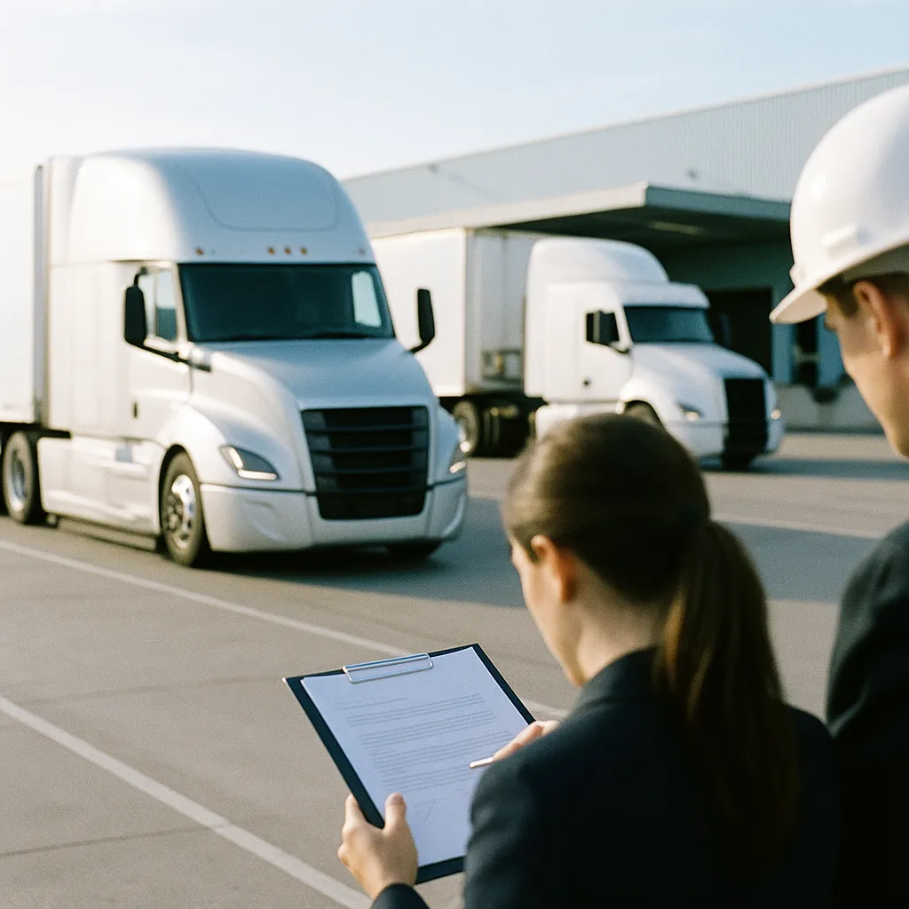 A transportation hub featuring Trucks, Contracts, related to Autonomous Truck Industry Declares 2026 the Year of Commerci from an unusual angle or perspective