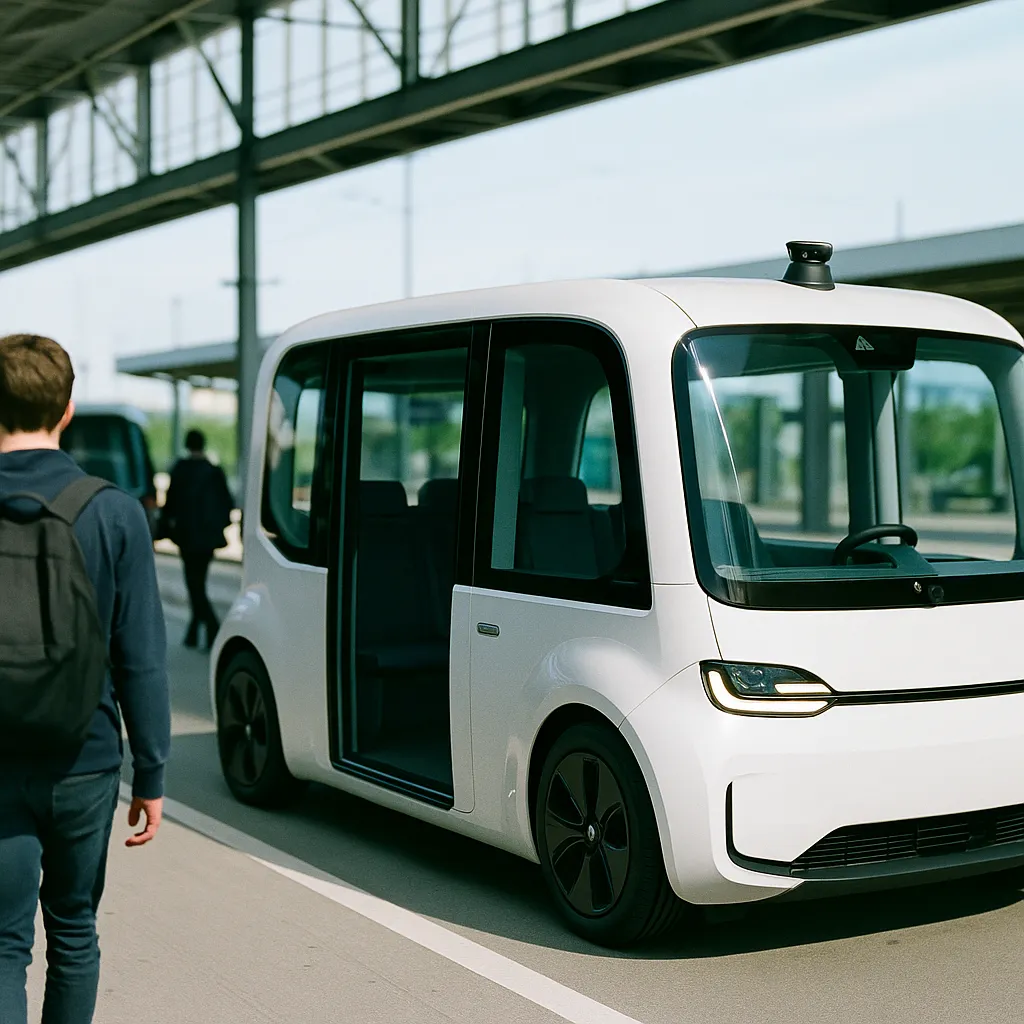 A transportation hub featuring Vehicle, vehicle, related to 2026 Is the Autonomous Vehicle Inflection Point — a technolo from an unusual angle or perspective